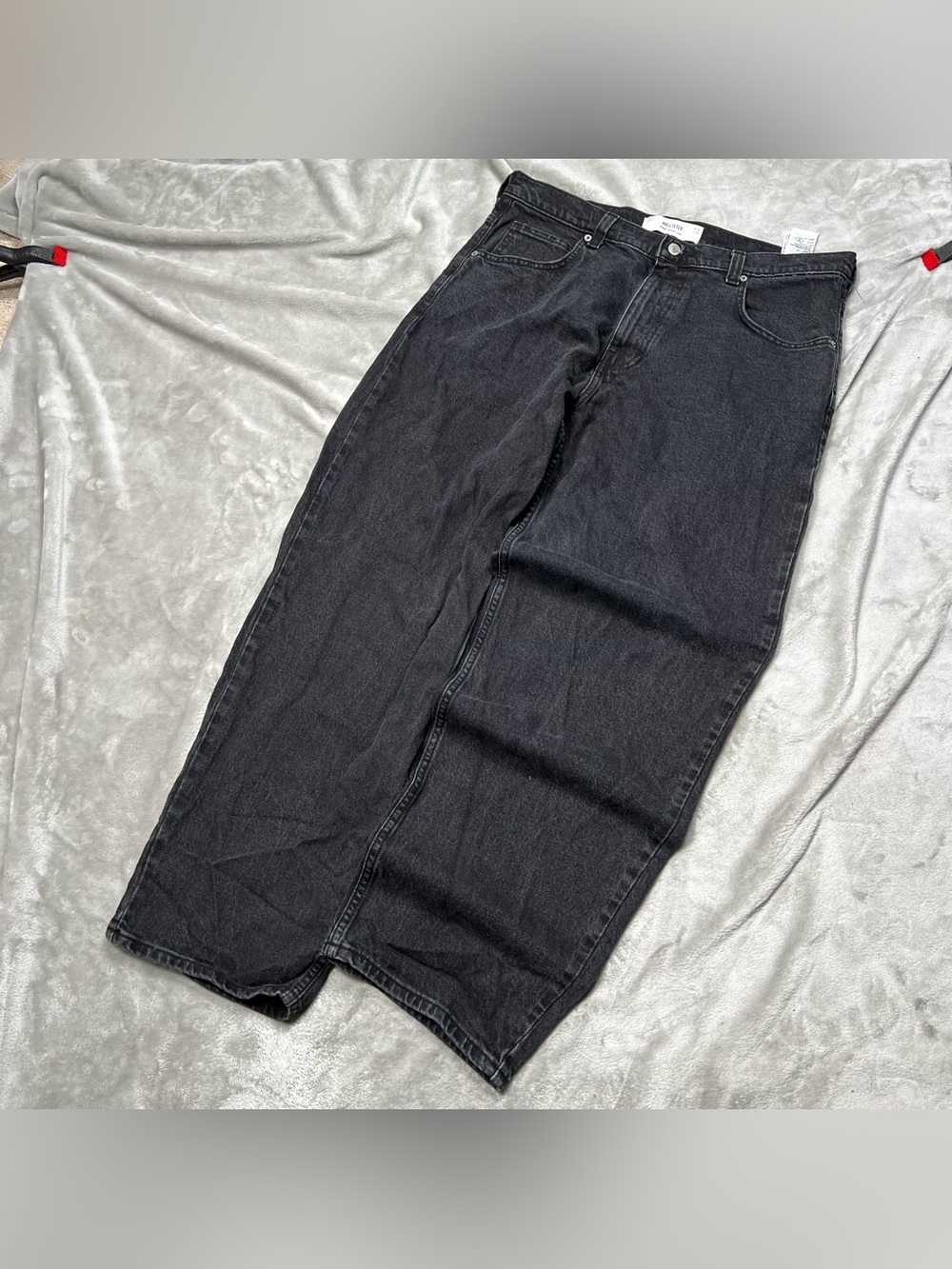 Hollister Baggy Skater Jeans Mens 35x30 Black Y2K Wide Leg Grunge Denim